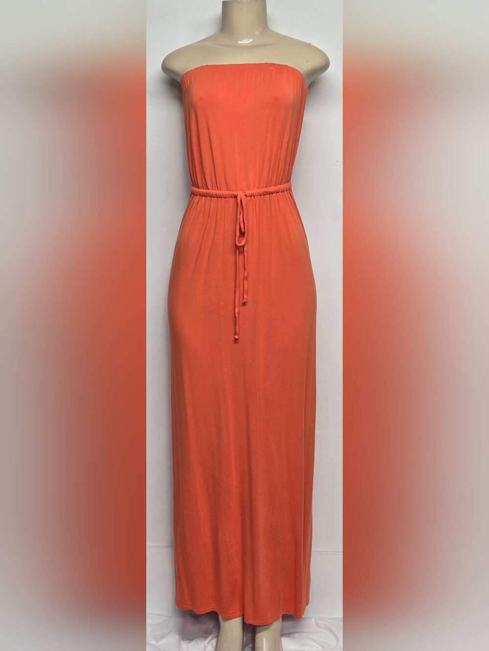 Old Navy S Slinky Stretch Knit Maxi Tube Dress Strapless Elastic Waist Orange